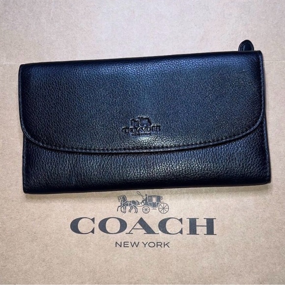 VINTAGE COACH Trifold Wallet Black Pebble Leather Gold Hardware AUTHENTIC
